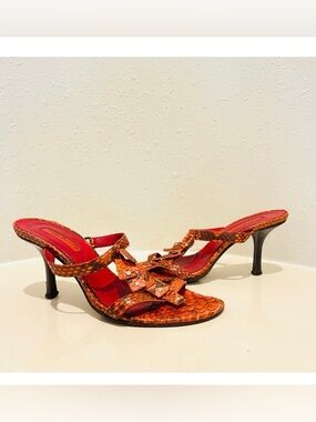 Cesare Paciotti Vintage Orange Snakeskin Women’s Sandals Size 6